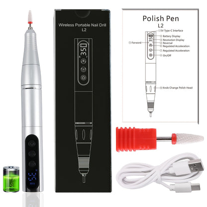 Electric Nail Drill 35000 RPM USB Rechargeable Pen with Digital Display and Three Color Options