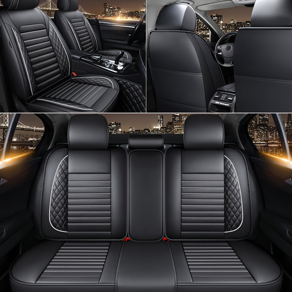 Car Seat Covers 5-Seat PU Leather Set with Front Storage Pocket, Armrest Piece and Eight Colors