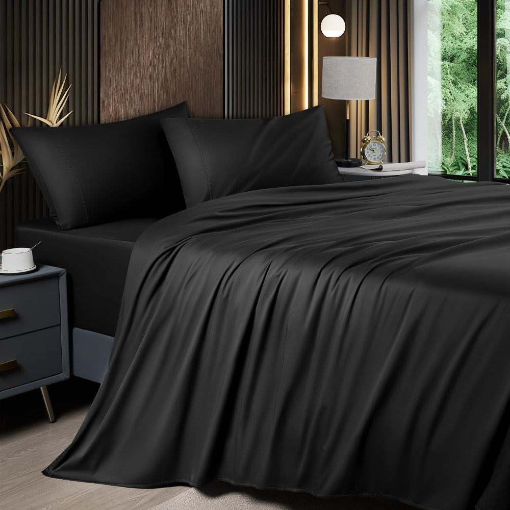 Bed Sheet Set 4-Piece 2200TC Bamboo Blend with Four Bed Sizes and Eleven Solid Color Options