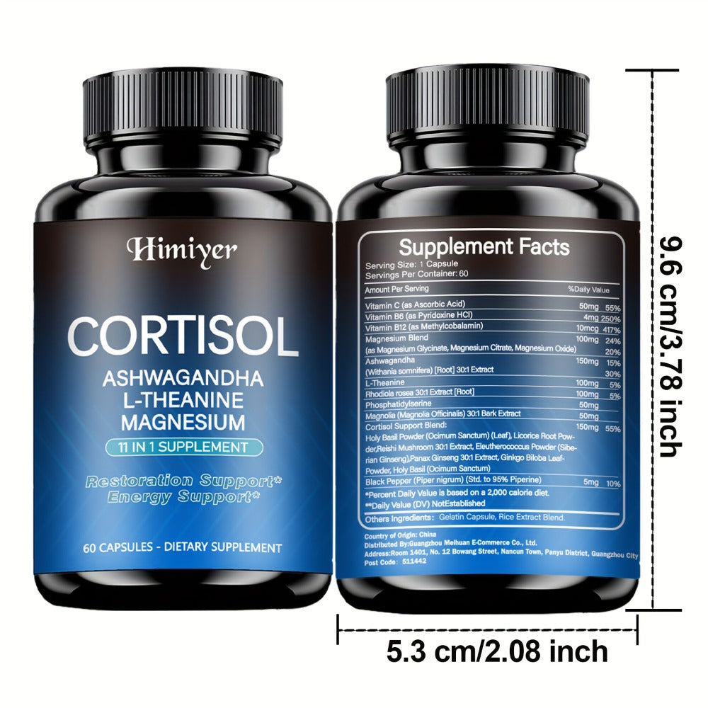 Rhodiola Ashwagandha Stress Capsules with L-Theanine & Magnesium, Cortisol Balance, Deep Sleep & Mood Support Supplement for Women & Men