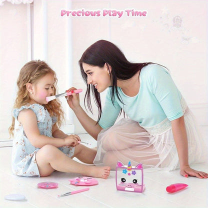 Kids Pretend Makeup Set for Girls Ages 3-12, Princess Cosmetics with Crossbody Coin Purse, Dress Up Role Play Toy