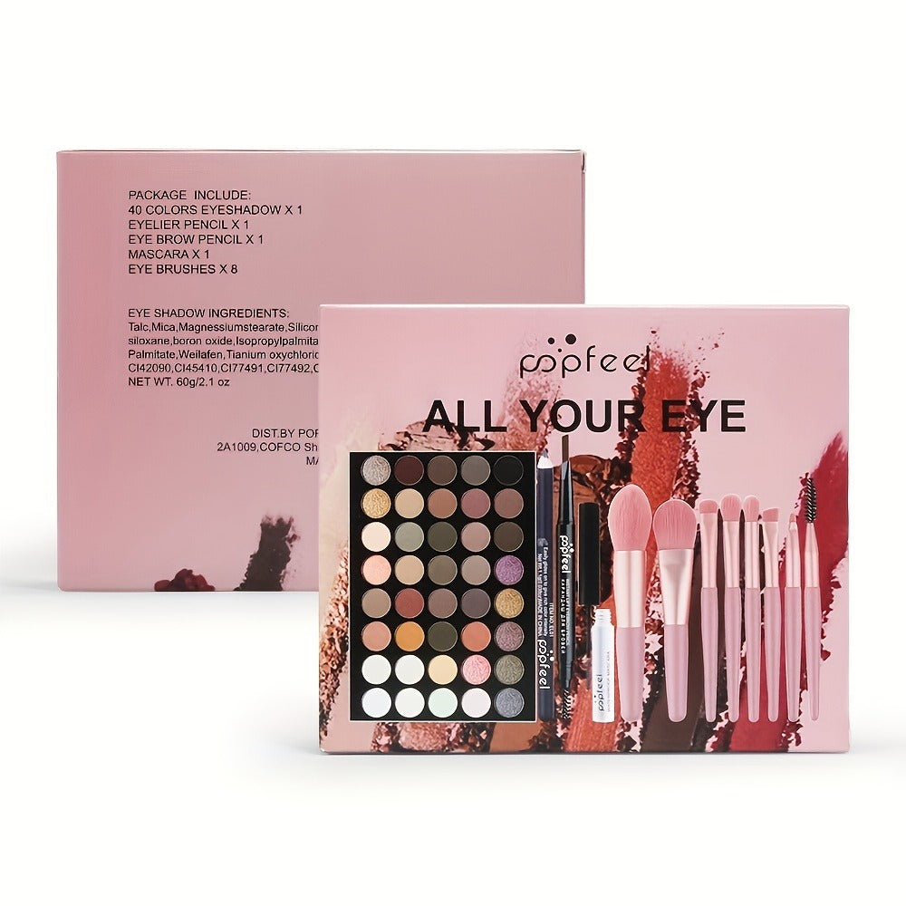 40 Shade Eye Makeup Gift Set with Eyeshadow Palette, Brush, Eyeliner & Eyebrow Pencil, for Makeup, Travel and Everyday Vanity Use