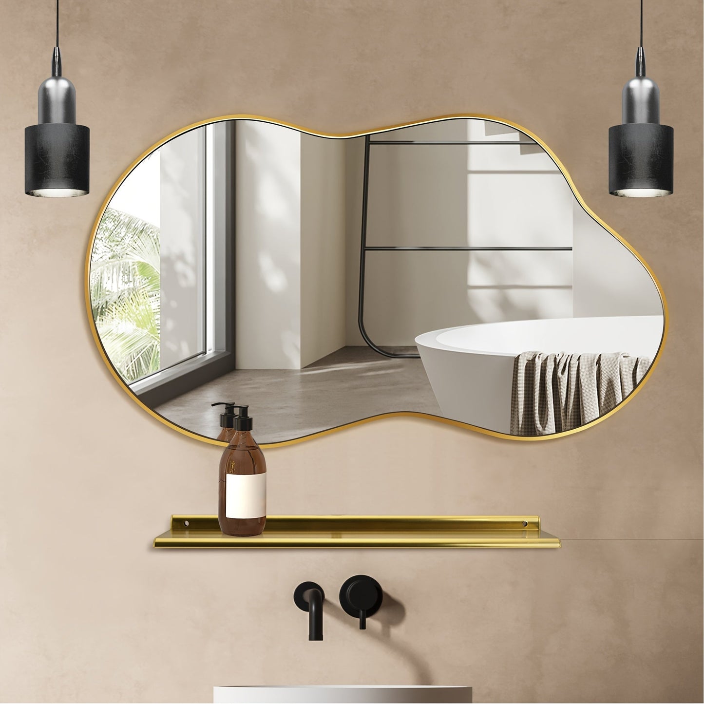 Irregular Asymmetrical Wall Mirror with Gold Frame in 20 x 36, 24 x 36 or 26 x 46 Inch Sizes