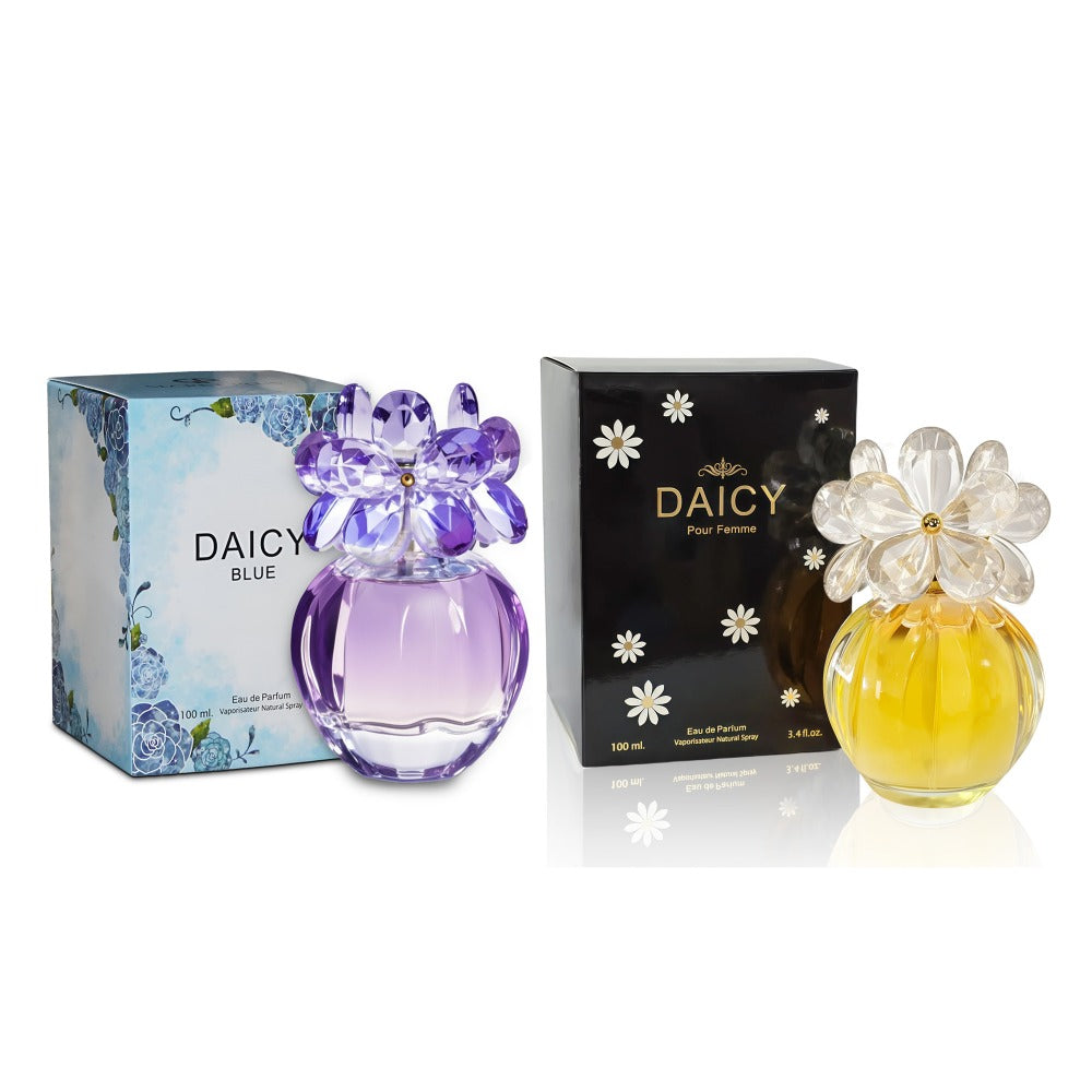 Perfume Gift Set for Women 2-Piece 100ml Each, Daicy Blue & Black Floral Fruity EDP, Citrus Jasmine Rose Vanilla Woody