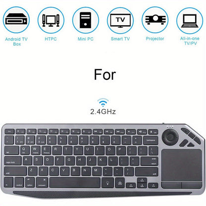 Touchpad Wireless Keyboard 2.4G Dual Mode, Backlit Multimedia Hotkeys, Type-C Rechargeable, All-in-One Remote for Smart TV
