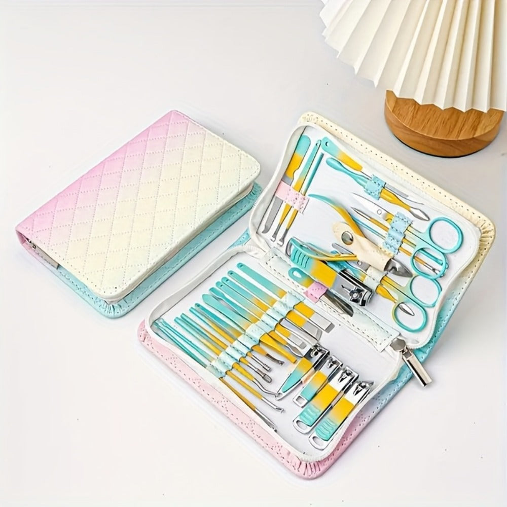 Thirty-Piece Manicure and Pedicure Kit with Gradient Travel Case, Clippers, Scissors and Nail Tools