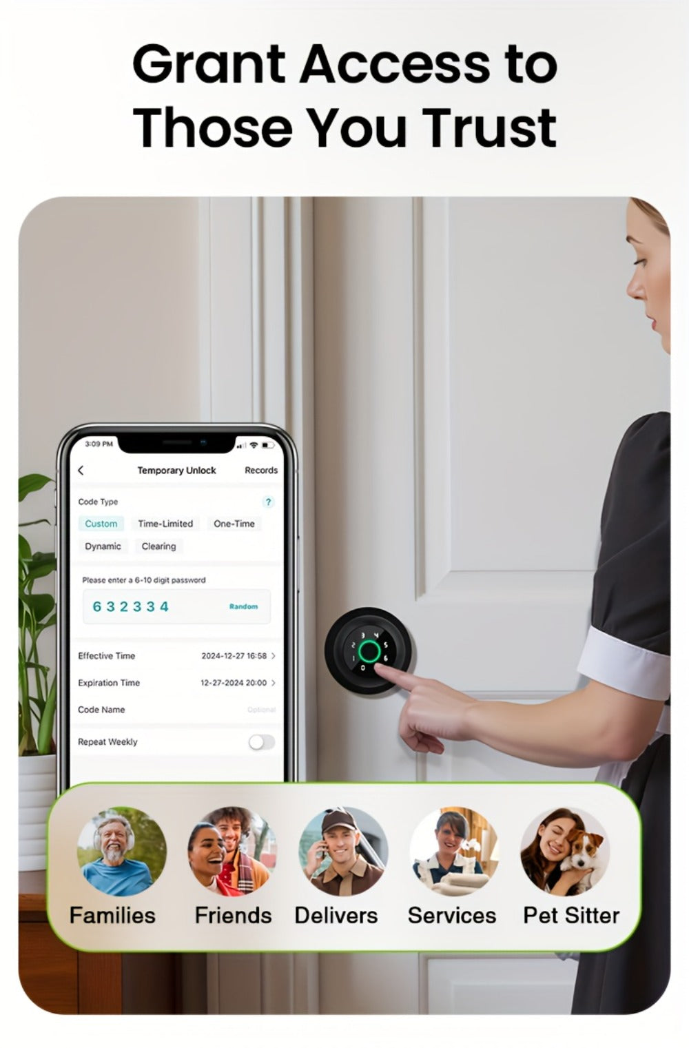 Smart Door Lock GHome K10 K10 PRO K20 and KD03 PRO Knob Models with Three or Four Access Methods