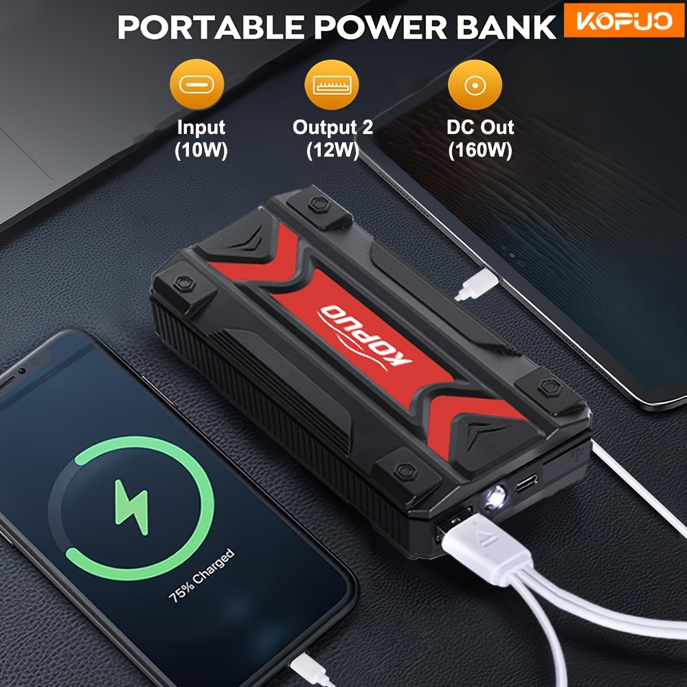 Car Jump Starter Power Bank 3-in-1 12V Battery Booster Charger LED Flashlight SOS for Cars Motorcycles for Garden, Patio and Yard Use
