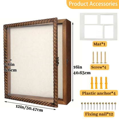 Shadow Box Frame with Linen Back, Large Rustic Memory Display Case 11x14 & 12x16 Inch for Photos
