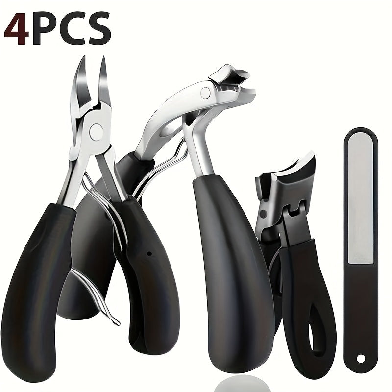 Heavy Duty Toenail Clipper Kit 4 Piece Stainless Steel | Convex Blade Ingrown Toenail Cutter with Nail File Ergonomic Non-Slip Handle |