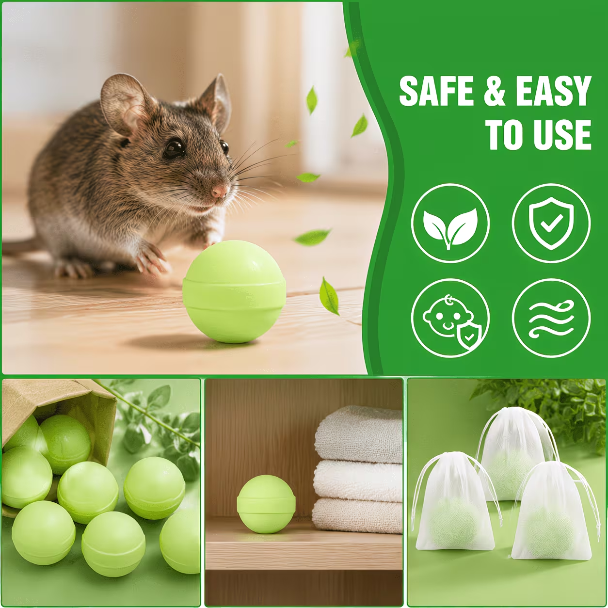 Peppermint Rodent Balls, Natural Mice Indoor Outdoor, Mouse Spider Ant Roach, Pest Control Balls for Home Garage Attic Kitchen