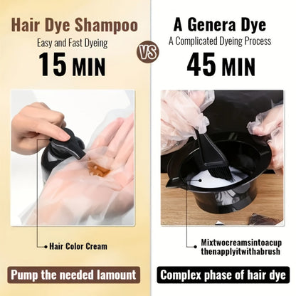 Ammonia-Free Herbal Hair Color Shampoo 3-in-1 Colors in 15 Minutes Lasts 30 Days – Semi Permanent Gray Coverage Moisturizing Cleansing Black