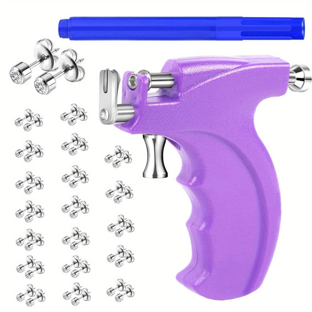 Ear Piercing Gun Kit with 24pcs Stainless Steel Studs, Professional Self Piercing Tool for Ear & Nose with Marking Pen