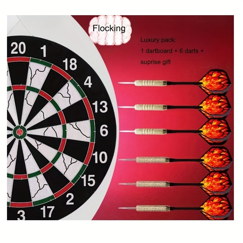 17-Inch Double-Sided Flocked Dartboard Set with Six Steel-Tip Darts, Hanging Hook and Two Target Designs