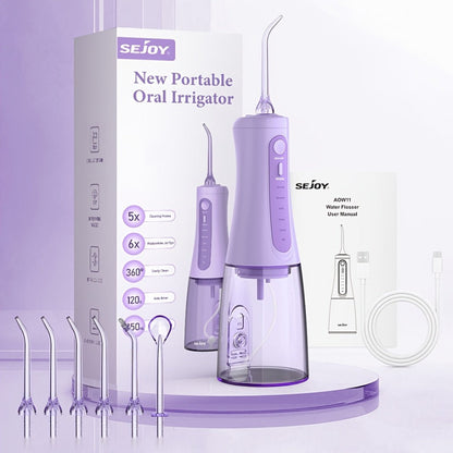 Water Flosser SEJOY AOW11 Cordless Oral Irrigator with 350ml Tank, Five Modes, Six Tips, USB-C Charging and IPX7 Rating