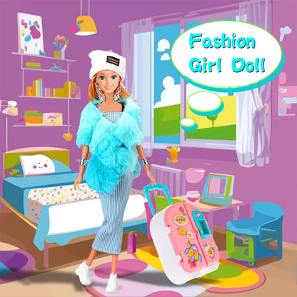 Doll Closet Playset 108 Piece with 11.5 Inch Fashion Doll Purple Wardrobe Wedding Gowns Shoes Handbags Crowns & Accessories