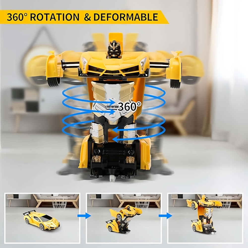 Transforming RC Robot Car for Kids 2.4GHz, One-Button Deformation Stunt Car 360 Drift LED Lights