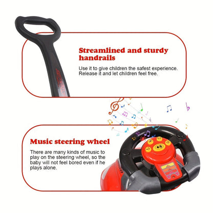 3-in-1 Toddler Push Ride & Walker Car, Baby Ride-On Toy with Guardrail, Music & Under-Seat Storage for Ages 18-36 Months