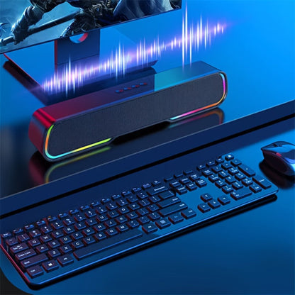 HiFi Soundbar with Subwoofer and RGB Lights, Bluetooth 5.0 Home Theater Speaker, FM Radio TF Card USB AUX TWS