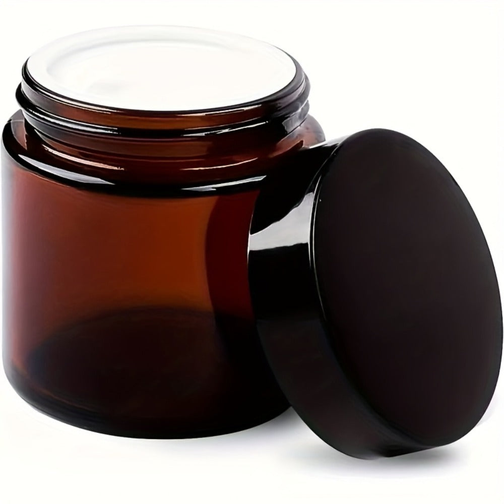 Brown Frosted Glass Jars with Lids 24 Pack – 2 oz Amber Glass Cosmetic Containers with Spoons & Labels, Non-Slip Base
