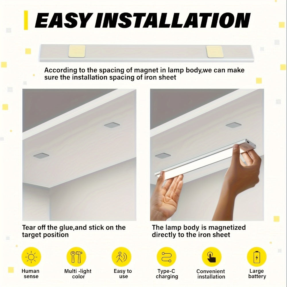 LED Motion Sensor Light USB-C Rechargeable 3 Color Temperatures Stepless Dimming Wireless for Entryways, Bedrooms and Living Spaces