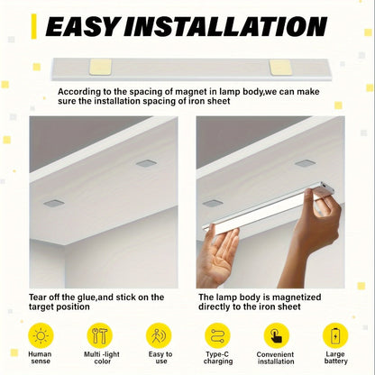 LED Motion Sensor Light USB-C Rechargeable 3 Color Temperatures Stepless Dimming Wireless for Entryways, Bedrooms and Living Spaces