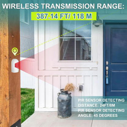 Wireless Driveway Alarm System, Outdoor Motion Sensor Alert with Receiver, Infrared PIR Detector for Home Security