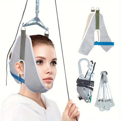 Cervical Traction Device with Handle, Adjustable Neck Traction Belt & Shoulder Massager, Spinal Decompression Pillow for Tension