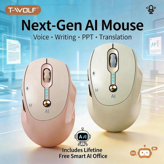 AI Smart Wireless Mouse with Voice-to-Text Real-Time Translation AI Writing PPT Creation Silent BT+2.4G Dual Mode Rechargeable Battery