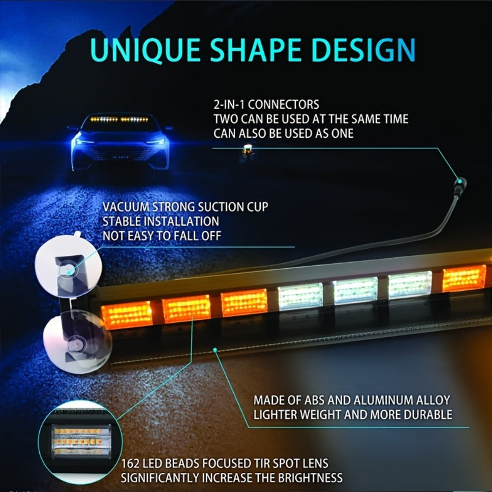 Visor Light Bar 162 LEDs 4-Color Switchable Emergency Warning Light Bar with 27 Flash Patterns Dual Switch Windshield Dash Lights for Trucks