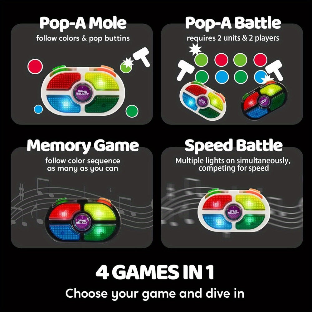 Portable Handheld Gaming Device 2-Pack, 7-Button Electronic Game with 4 Modes, Light & Sound, Memory & Speed Battle for Kids Ages 8+