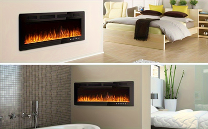 Wall Mounted Electric Fireplace Recessed In-Wall Linear Heater Multicolor Flame 750W/1500W Touch Screen for Garden, Patio and Yard Use