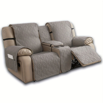 Recliner Loveseat Cover 4 Piece Set Waterproof Split Dual Recliner Sofa Slipcover with Center Console Cover & Straps