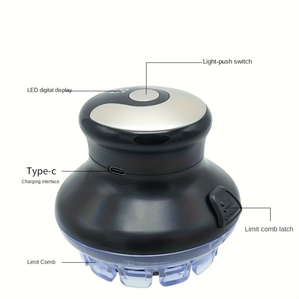 Round Hair Clipper for Self-Haircuts with Four 3-12 mm Length Settings, Two Guide Rings, USB Cable and Cleaning Accessories