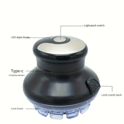 Round Hair Clipper for Self-Haircuts with Four 3-12 mm Length Settings, Two Guide Rings, USB Cable and Cleaning Accessories