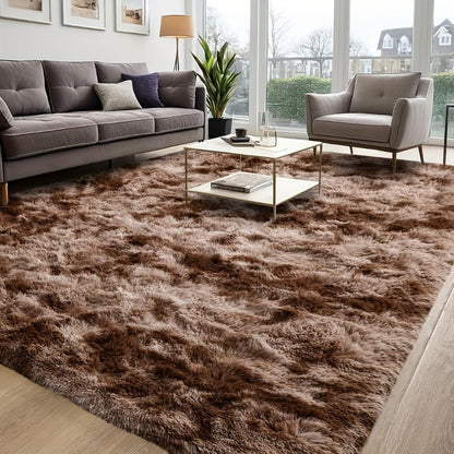 Shaggy Plush Area Rug – Soft Fluffy Carpet for Living Room, Bedroom & Sofa | Non-Slip Machine Washable Tie-Dye & Solid Color Long Pile Rug |