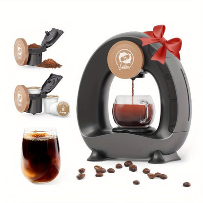 Compact Single-Serve Coffee Maker for Pods, Grounds or Tea with 4-8oz Serving Label and Four Colors