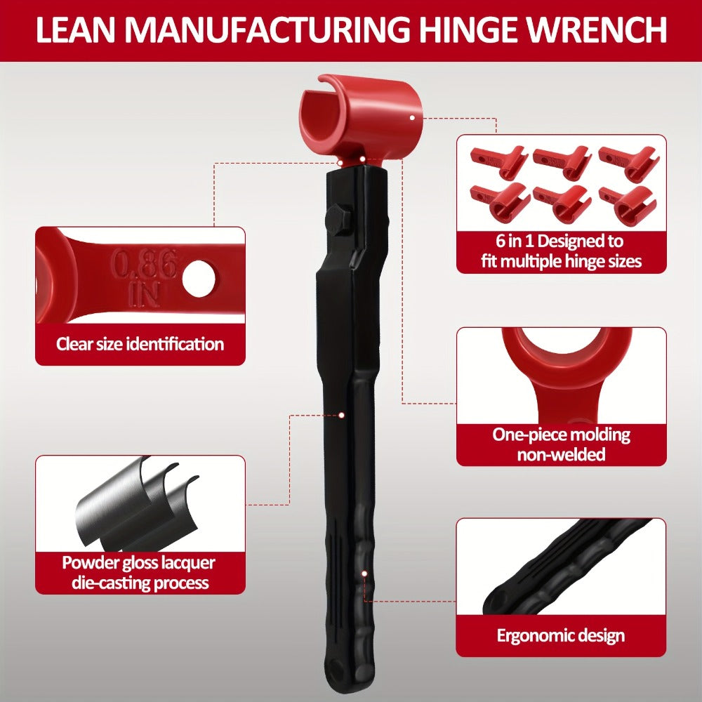 Door Hinge Adjustment Tool Kit 6-in-1 – Heavy Duty Steel Hinge Bender Wrench Set for Precise Door Gap Adjustment