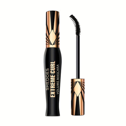 Black Mascara Two-Piece Set with Gold Crown-Style Caps and Curved Black Bristle Applicator Wands