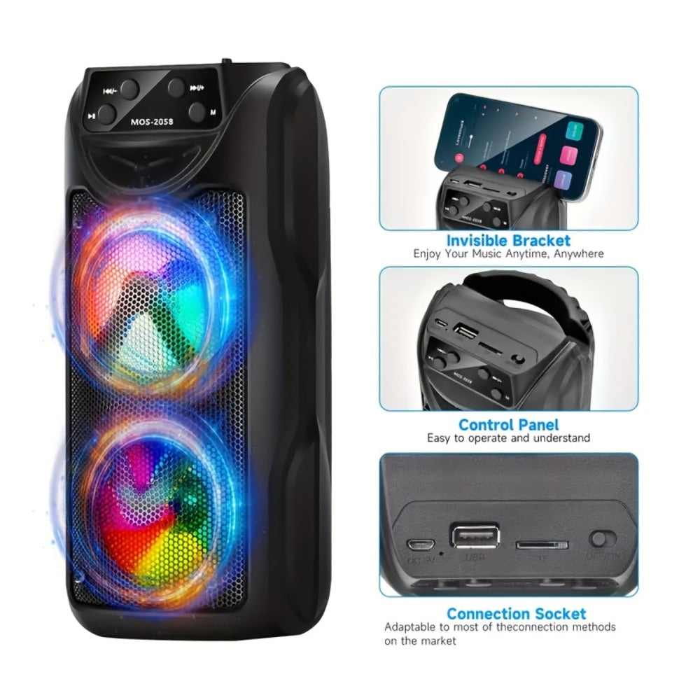 Portable Bluetooth Speaker MOS-2058 with RGB Ambient Lights, USB, AUX, FM, TF Playback and Four Colors