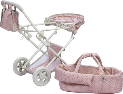 3-in-1 Baby Doll Stroller Set Pink Foldable Pram with Bassinet & Carry Bag with the Listed Color, Size or Set Options for Everyday Use