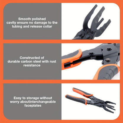 Push to Connect Pipe Disconnect Tool – Quick Release Disassembly Pliers for PEX PVC Copper Fittings 1/2” 3/4” 1” Carbon Steel Ergonomic