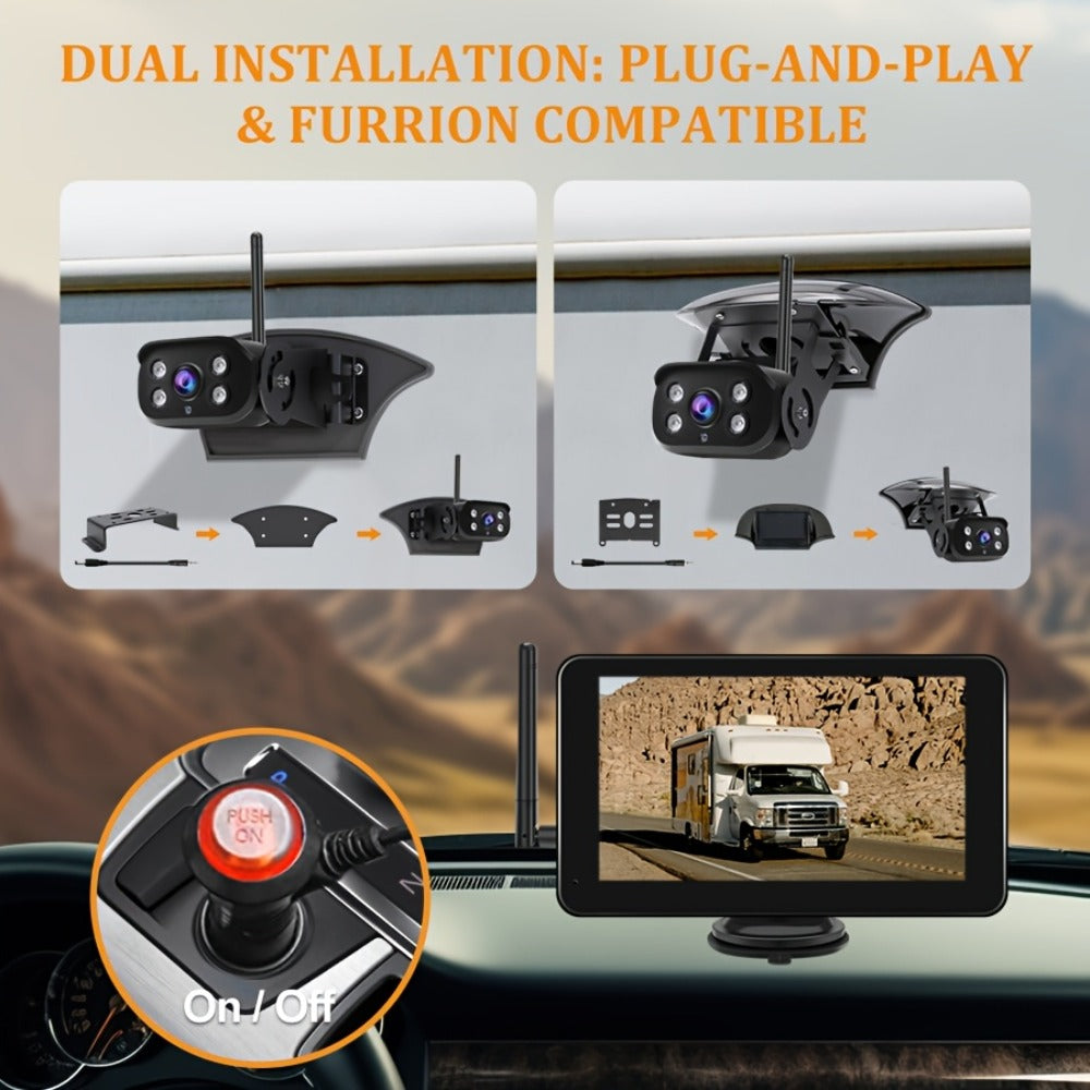 RV Backup Camera Wireless System – 7" HD 1080P Touchscreen Monitor, Night Vision, BSD Blind Spot Detection, 4-Channel, Furrion Compatible