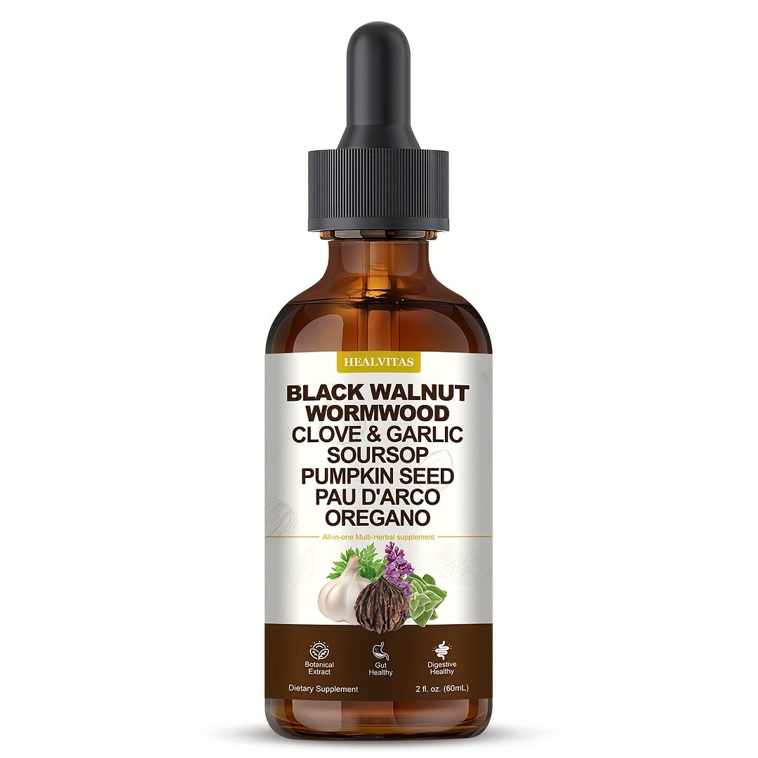 Black Walnut Wormwood Tincture 2 fl oz, Gut Health & Colon Cleanse Herbal Drops with Soursop, Oregano