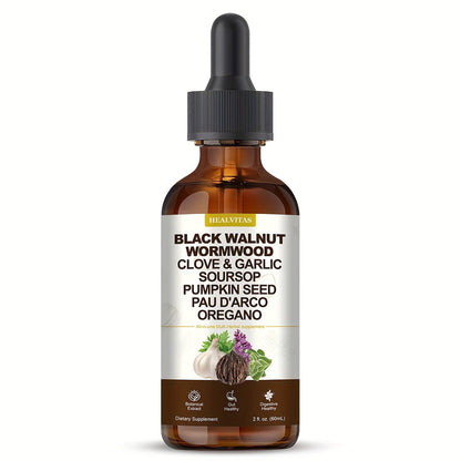 Black Walnut Wormwood Tincture 2 fl oz, Gut Health & Colon Cleanse Herbal Drops with Soursop, Oregano