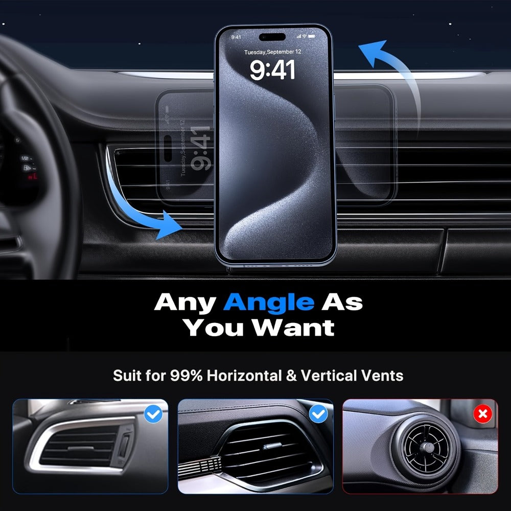 Magnetic Wireless Car Charger Phone Mount 15W Fast Charging – 360° Rotation Air Vent Car Phone Holder Compatible with iPhone 16 / 15 / 14