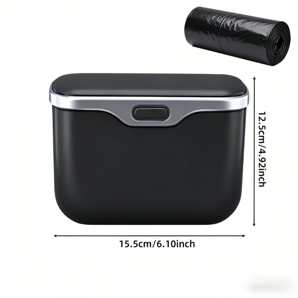 Car Trash Can Leather & ABS – Leak-Proof Auto Garbage Bin with Lid | Dry & Wet Waste | Universal Fit 99% Cars | Includes Garbage Bags |