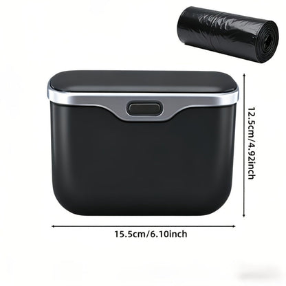 Car Trash Can Leather & ABS – Leak-Proof Auto Garbage Bin with Lid | Dry & Wet Waste | Universal Fit 99% Cars | Includes Garbage Bags |