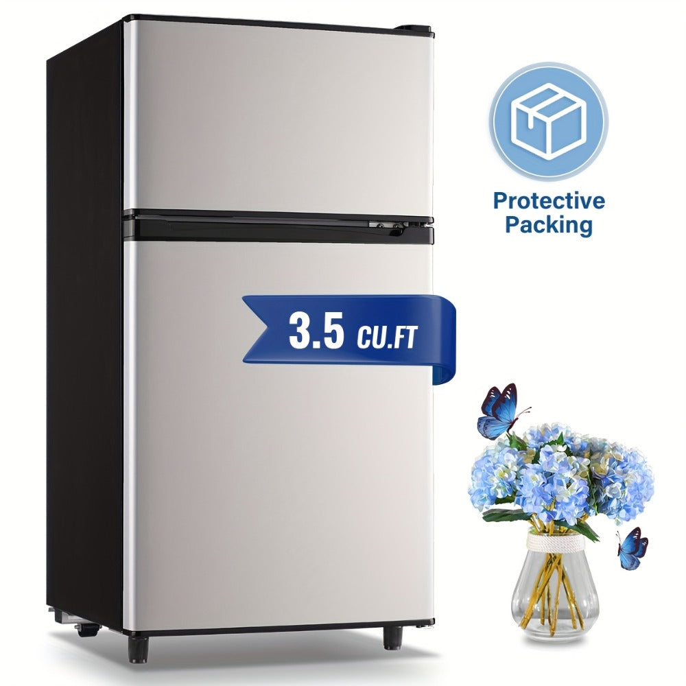 Small Fridge with Freezer, 2-Door Compact Refrigerator with 7-Level Adjustable Thermostat, Removable Shelves & Basket