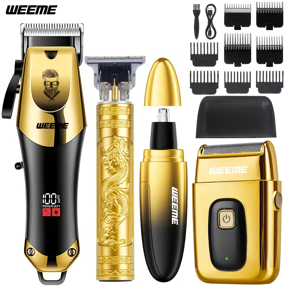 Men's Grooming Kit USB Rechargeable Hair Clipper Set with Nose Trimmer Electric Shaver Detail Trimmer 8 Limit Combs Professional Haircut Kit